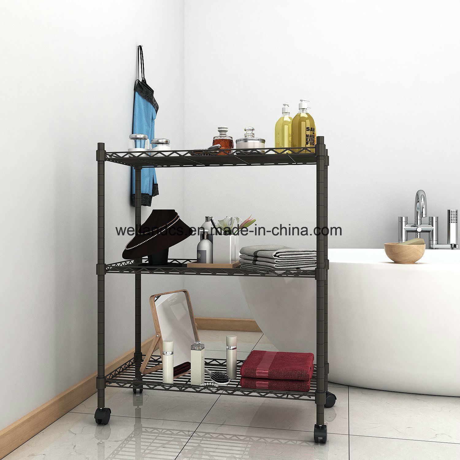 /proimages/2f0j00LJeagCdBwSqv/carbon-grey-powder-coated-3-tire-bathroom-adjustable-shelf-height-wire-shelving-rack-with-nylon-casters-diy-no-tools-assembly.jpg