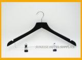 Black Wooden Clothes Hanger with Anti-Slip Clips