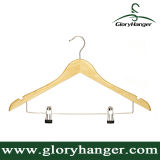 China Supplier Wooden Top Hanger with Metal Clips