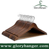 Solid Wooden Suit Hangers Retro Finish with Anti-Rust Hooks and Non-Slip Bar