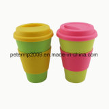 Eco Friendly Bamboo Coffee Plastic Cup with LFGB Silicone Lid and Sleeves