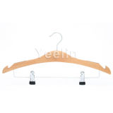 Flat Wood Notched Cloth Hanger with Clips