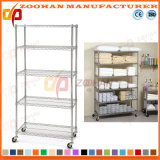 4 or 5 Shelving Chrome Home Storage Wire Shelving Rack with Wheels (Zhw9)