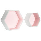 Creative Bedroom Decor Pink Hexagon Floating Wood Shelf Set