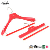 Custom Luxury Fashion Red Wooden Hangers with Soft Pant Bar