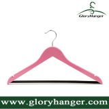 Pink Lacquer Wooden Hanger with Antiskid Round Rod