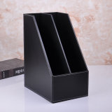 A4 Black PU Leather File Holder Box with Two Dividers