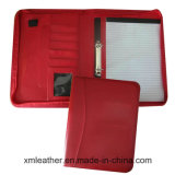 Red Color Document Holder, Leather File Holder Binder with Notepad