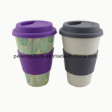 LFGB and FDA Approved Bamboo Fiber Coffee Cups with Silicone Lid and Sleeve