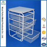4 Layer Wire Sliding Basket Holder with Wood Board Top
