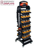 Floor Four or Six Tiered Supermarket Movable Battery Display Shelf Rack with Wheels