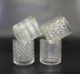 Hot Sell Glass Craft Transparent Embossed Candle Cup, Glass Candle Holders