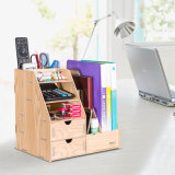 D9116 Wooden DIY Magazine Holder with Drawers and Pen Holder