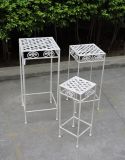 (S/3) Shabby Chic Anti White Metal Garden Outdoor Flower Plant Stand