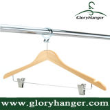 Luxury Anti-Theft Wooden Hotel Clothes Coat Hangers with Pants/Skirt Clips
