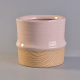 Customized Wooden Finish Bottom Ceramic Candle Holders