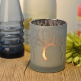 Laser Patterned Frosted Glass Candle Holder
