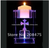 Engraved Purple Crystal Cube Tealight Holder
