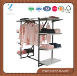 Customized Clothing Display Rack with 8 Shelves & 2 Hangrails