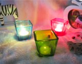 Small Size Square Spray Color Glass Candle Holders