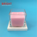 Pink Square Rose Giant Glass Jar Candle with Wooden Holder