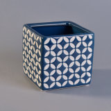 Square Ceramic Candle Holder with Emboss Pattern