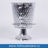 Diamond Style Slivery Glass Hurricane Candleholder