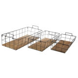Home Storage Black Wire Metal Wall Basket with Wooden Board