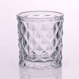 Small Size Glass Votive Candle Holder with Embossing Rhombus