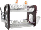 2 Layers Metal Wire Kitchen Dish Rack Wooden Board No. Dr16-Obw