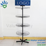 Floor Standing Rotating Spinning Metal Turntable Wire Display Stand Rack with Basket