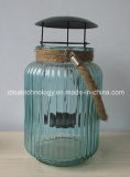 Outdoor Glass Lantern, Candle Holder Storm Lantern with Hanging Rope