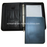 Zipped 3 Ring Binder Leather Padfolio with Note