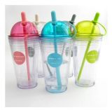 2015 Hot Sale BPA Free Plastic Cup with Straw and Lid