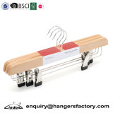 Audited Supplier Lindon Best Space-Saving Natural Wood Pants Hangers with Clips