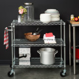 Commercial 3 Tiers NSF Approval DIY Chrome Metal Kitchen Service Trolley Rack with Flat Hand