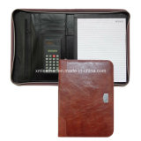 Zipper Letter Size Leather Folio with Calculator