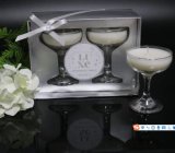 New Luxury Scented Candle in Crystal Glass Goblet Cup Set of Two with Silver Gift Window Box Packing