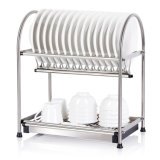 2-Tier Dish Rack Dish Drainer Cutlery Tableware Cup Draining Drying Storage Rack Holder with Draining Tray,