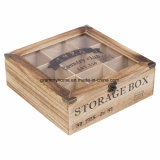Multi Storage Section Compartments Wooden Tea Box with Glass Lid