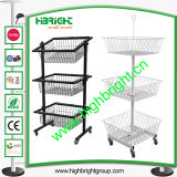 3 Tiers Wire Mesh Promotion Display Stand with Wheels