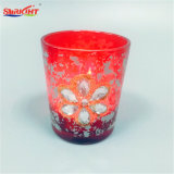 Red Silver Pattern Rhinestone Decorated Glass Jar Candle for Christmas