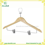 Anti-Theft Wooden Clothes Hanger with Two Clips for Hotel