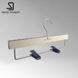 Printed Side Wooden Clothes Hanger for Pants with Clips