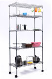 No Tools Assembly DIY 5 Tiers Adjustable Chrome Steel Wire Shelving Storage Rack with 2