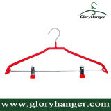 PVC Coat Wire Metal Bottom Hanger with Clips Pant Hanger