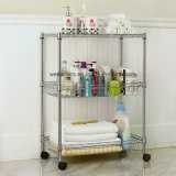Adjustable 3 Tier Bathroom Shampoo Storage Trolley Wire Basket Shelf Rack on Wheel