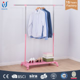 Pink Single Rod Telescopic Clothes Hanger with Wheels