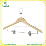 Hotel Anti-Theft Wooden Clothes Hanger with Two Clips