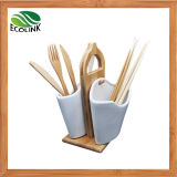 Ceramic Utensil Chopstick Holder with Bamboo Stand